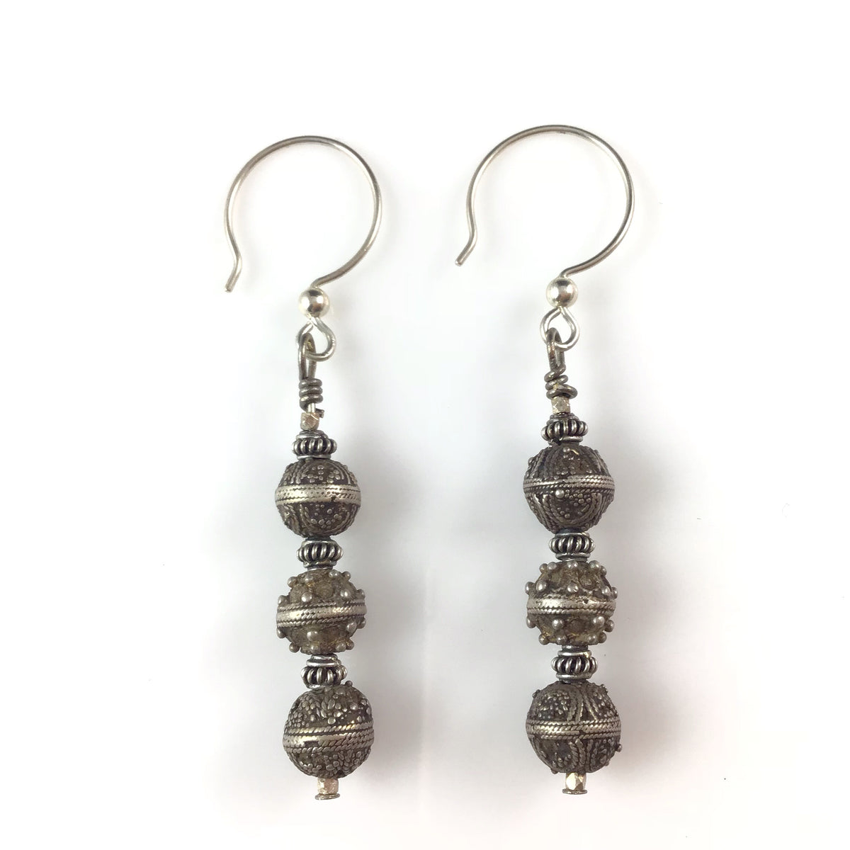 Mauritanian Antique Silver Beaded Earrings - E408