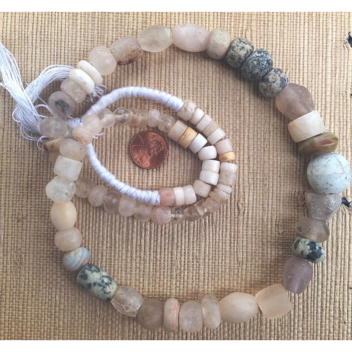 Mixed Ancient Rock Crystal, Agate and Granite Bead Strand, Mali - Rita Okrent Collection (S376)