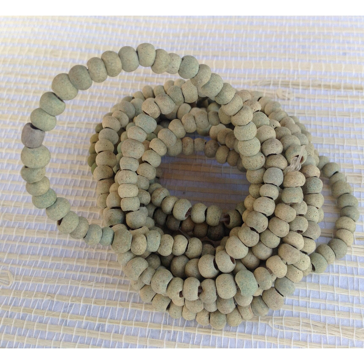 Rare Green-Hued Beige Antique Small Round Glass Excavated Beads, Europe via Mali - ANT321