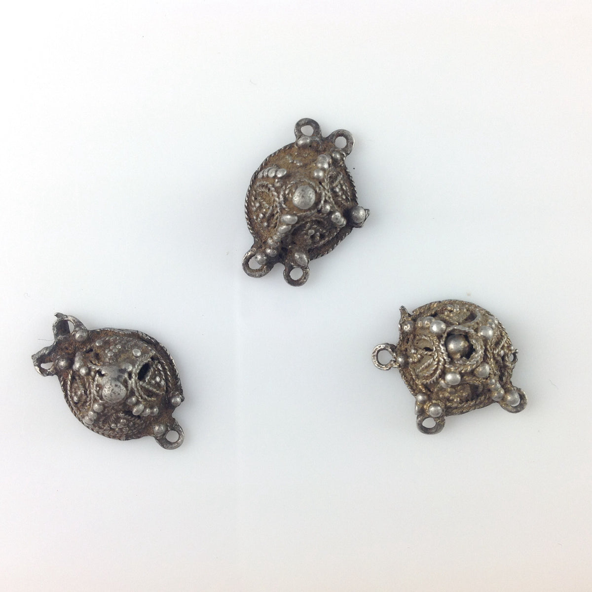 Old Mauritanian Silver and Gilded Silver Small Round Hanging Connector Pendants - P583