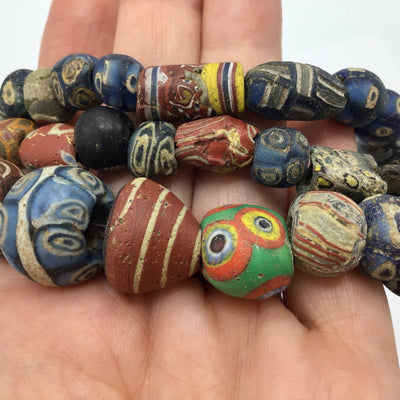 Superb Ancient Islamic Glass Beads Mixed with Some Very Nice African Trade Beads, Strand - Rita Okrent Collection (AG151)