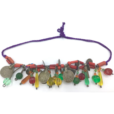 Traditional Rural Berber Necklace with Coin Pendants and Glass Earring Elements - Rita Okrent Collection (NE516)