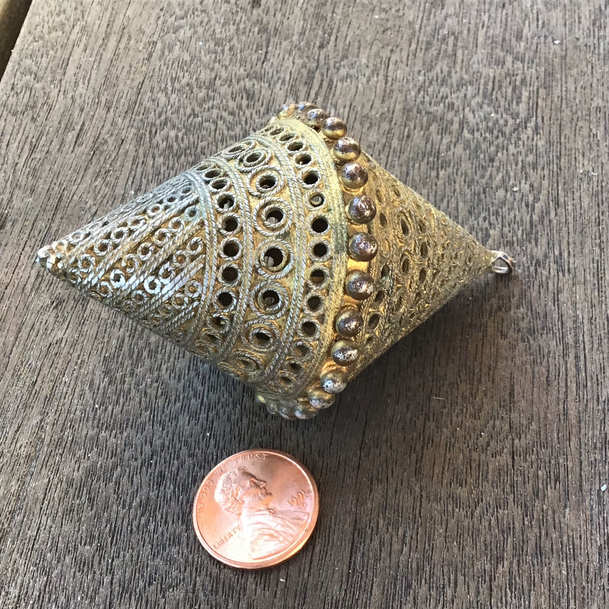 Large Old Toucouler Tukulor Gilded Silver Decorated Focal Bead, From a Traditional Necklace, Mauritania - Rita Okrent Collection (P616)