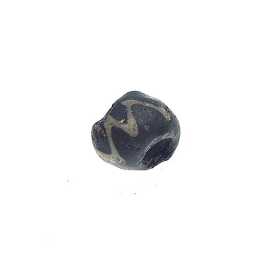Black Ancient Glass Bead with White Designs - Rita Okrent Collection (AG079e)