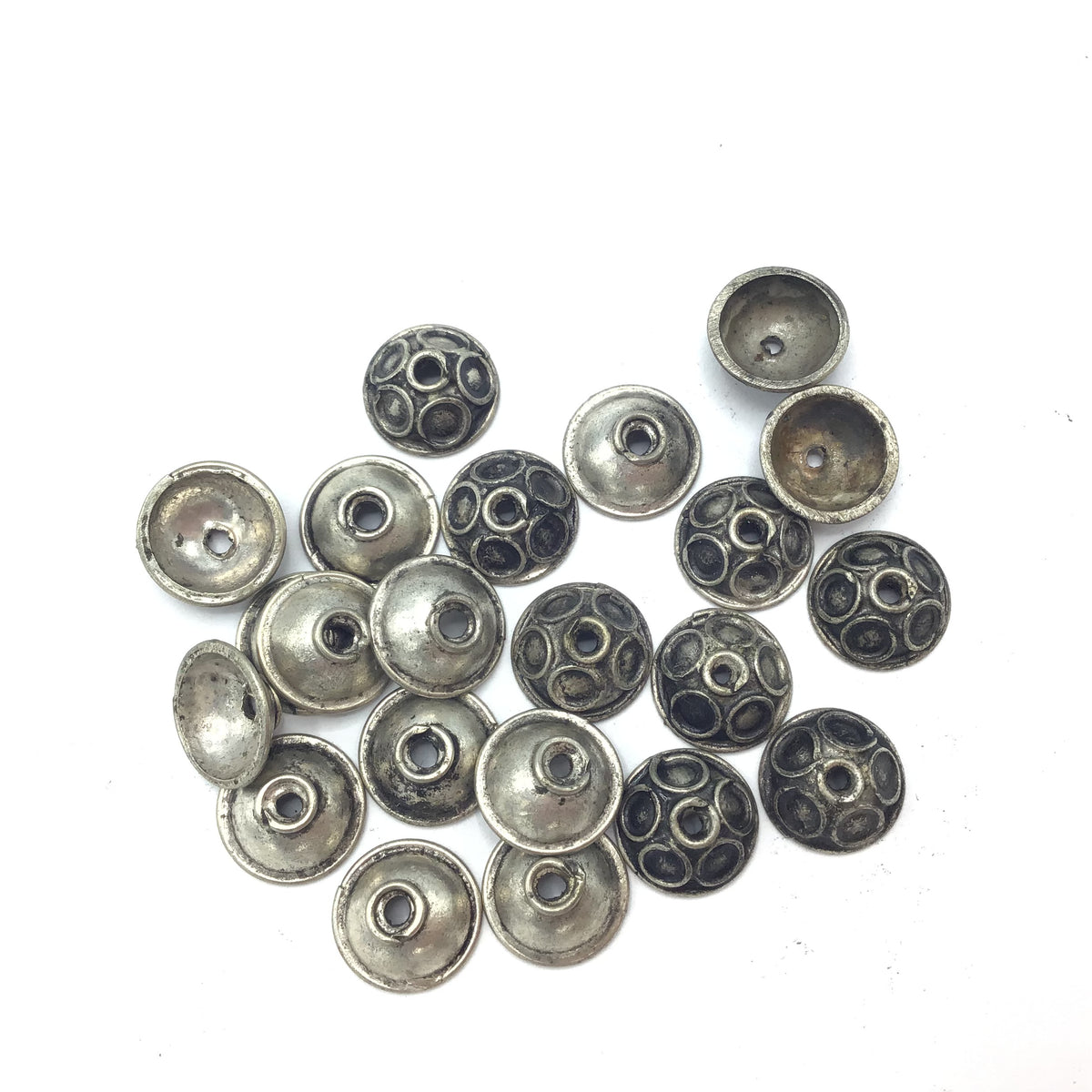 Berber Silver Bead Caps, With or Without Eyes, Set of 2, Morocco - Rita Okrent Collection (NP025)