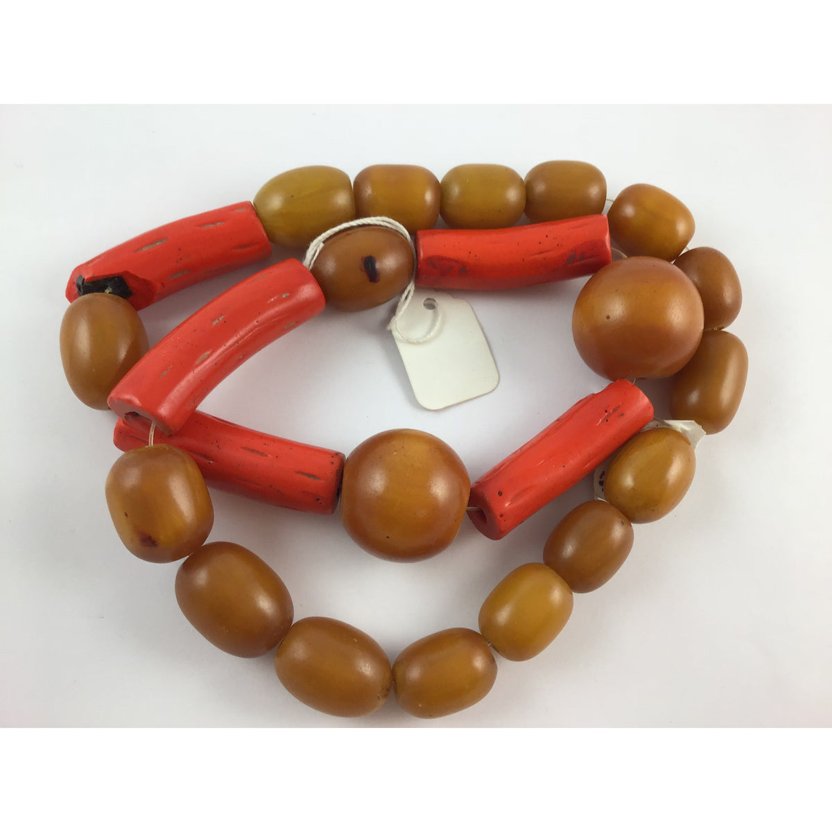 Vintage African Faux Amber Beads with Red Dyed Faux Coral Beads - AT0285