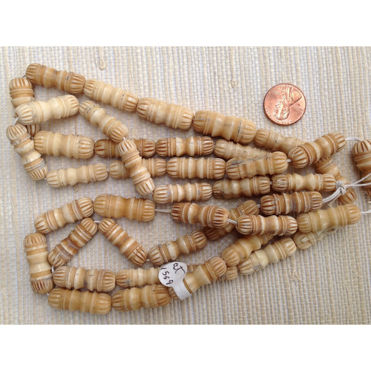 Lovely Hand-Carved Antique Bone Beads from the African Trade, Strand - AT01559