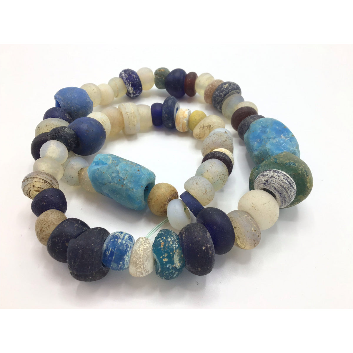 Dutch Glass Opalescent Moon Beads with Dark Blue Dutch Donuts and Large Blue Glass - Rita Okrent Collection (ANT445)