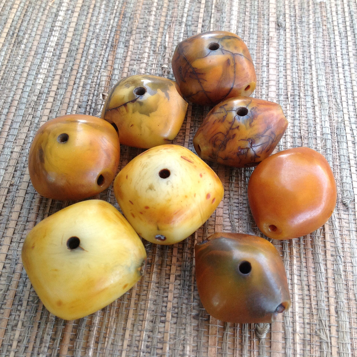 Mauritanian Diamond Shaped Phenolic Resin Beads in Yellow, Orange and with Black Markings - ANT508