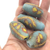 Vintage Blue, Yellow and Red Krobo Powder Glass Bicone Beads, Ghana - Rita Okrent Collection (AT0748)