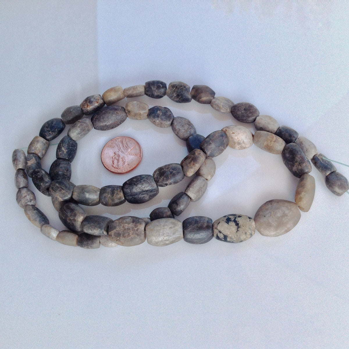 Ancient Gray, Black and Brown Carved Stone Beads, Strand, Mauritania or Mali - Rita Okrent Collection - (S329b)