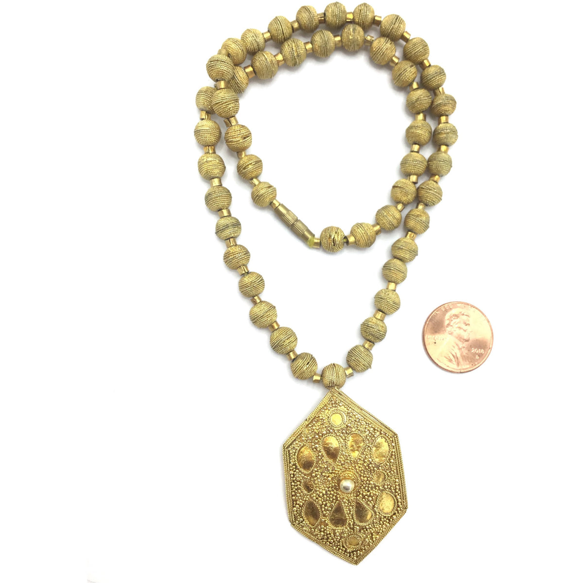 Mauritanian Traditional Bridal Necklace and Matching Earring Set, with Gold-Washed Matching Pendant - Rita Okrent Collection (NE402)