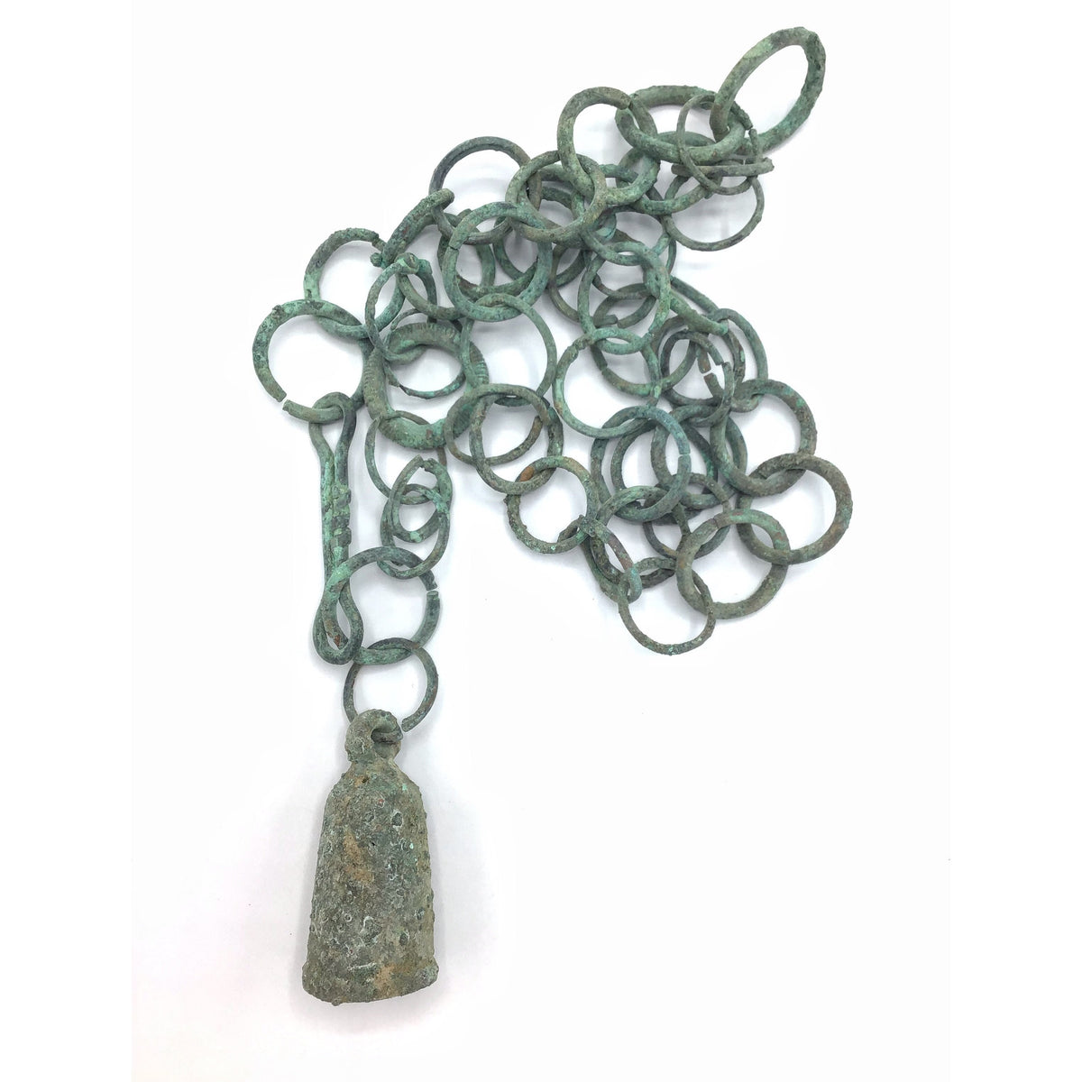 Antique Dogon Bronze Bell Necklace on Bronze Loop Chain with Patina, from Mali - Rita Okrent Collection (C174m)