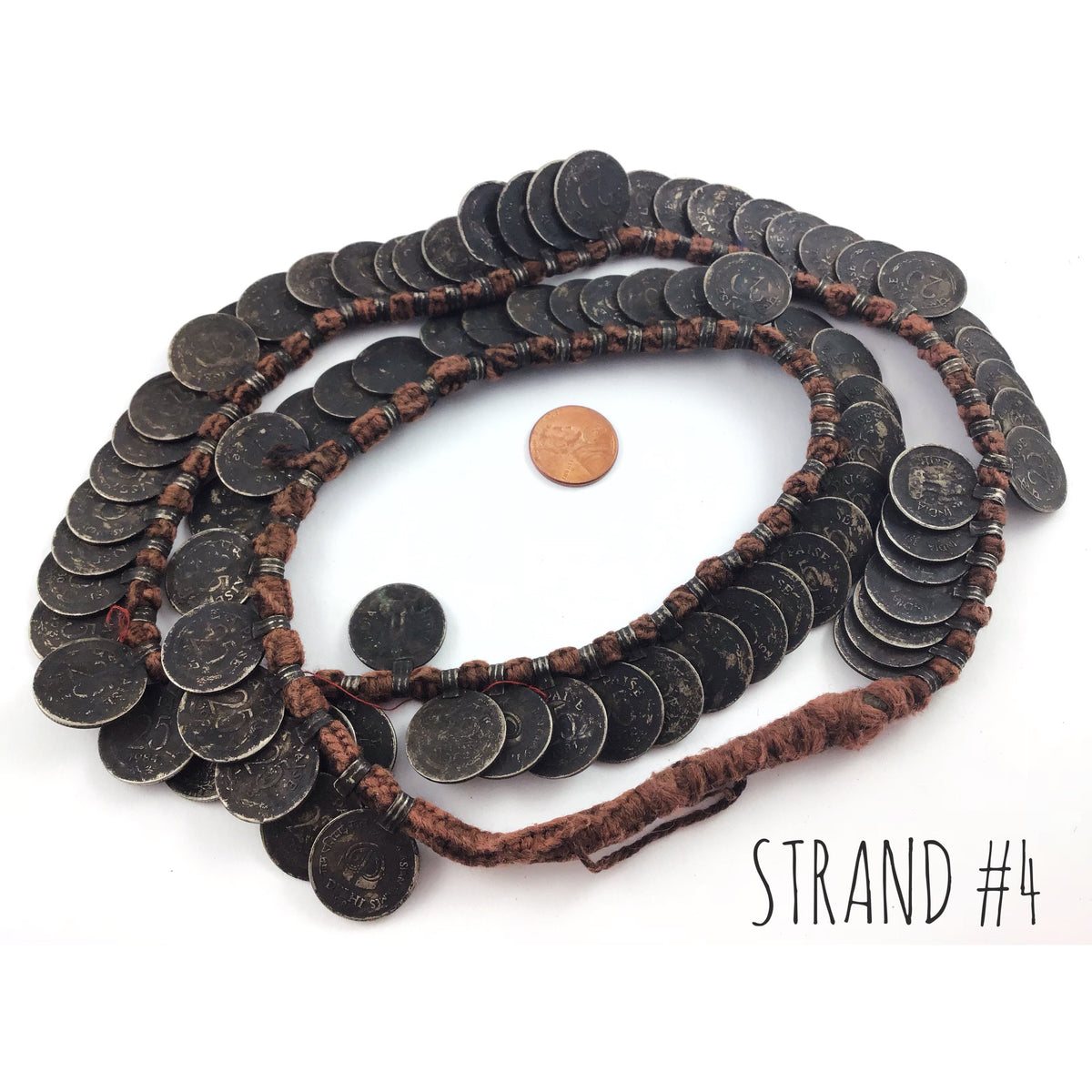 Indian Mala Necklace of Vintage Indian Coin Dangle Pendants - Rita Okrent Collection (P708)