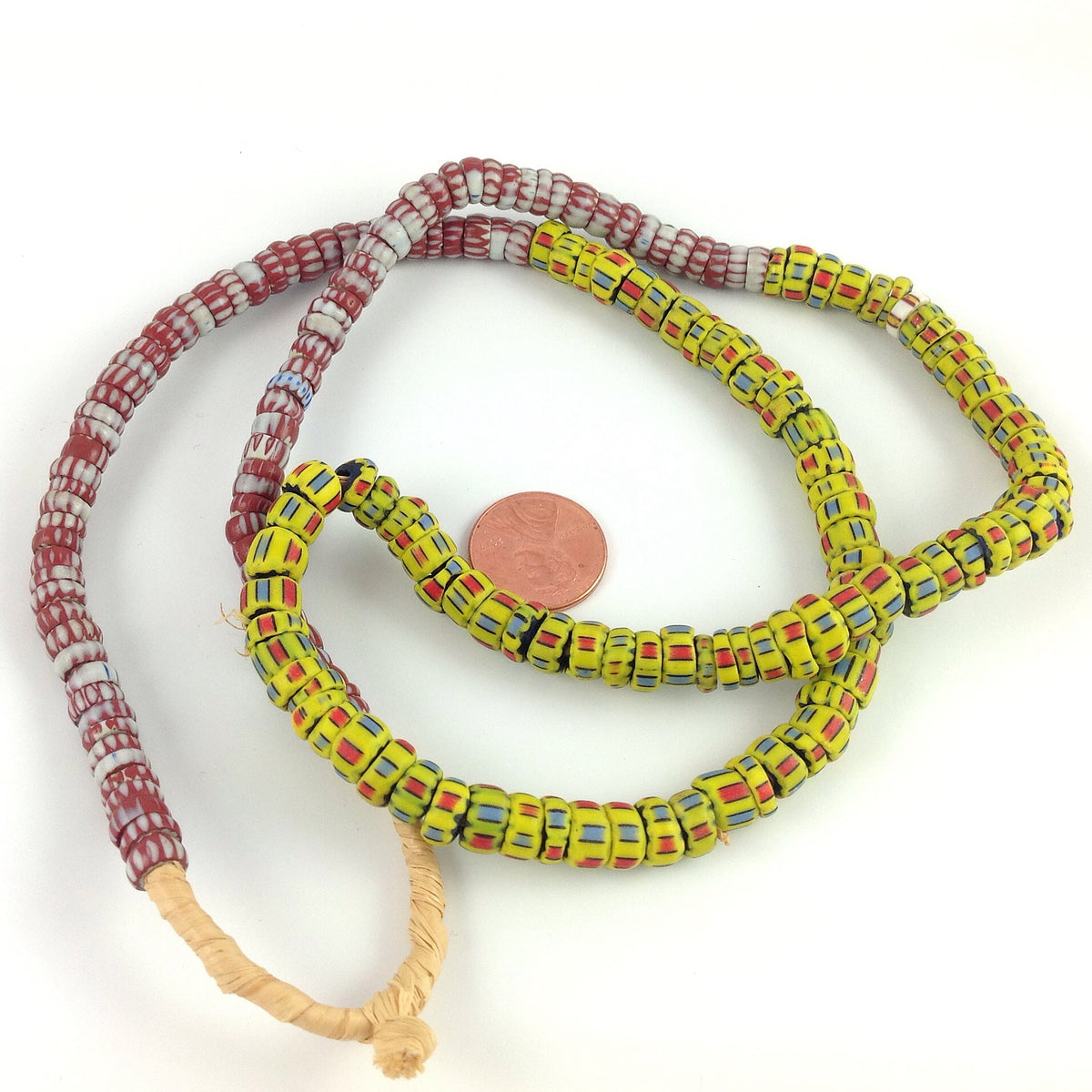 Mixed American Flag Chevrons, Yellow, Blue and Red Aja Beads, Antique, Ghana - AT1461