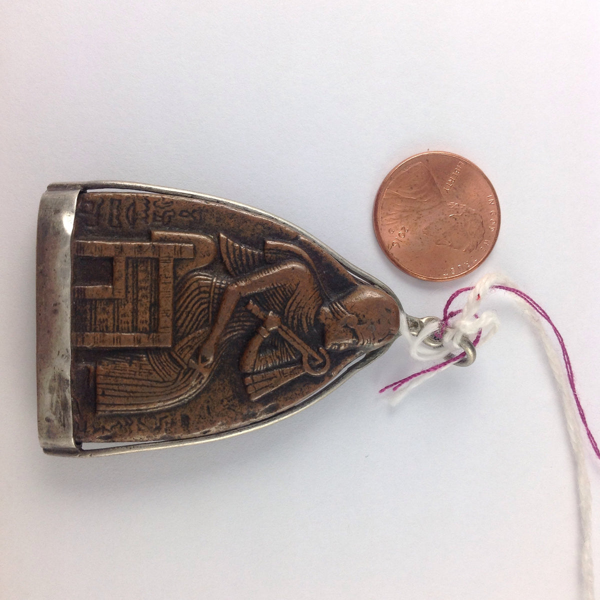 Triangular Copper and Silver Pendant with Traditional Egyptian Figure, Egypt - P251c
