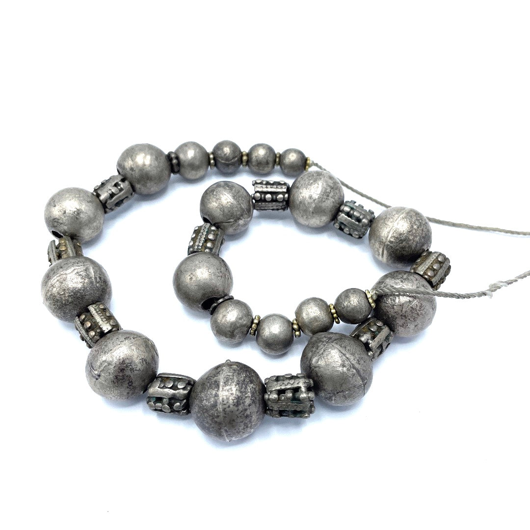 Antique Granulated Silver and Hollow Silver Beads Strands, from Yemen - Rita Okrent Collection (ANT549n)