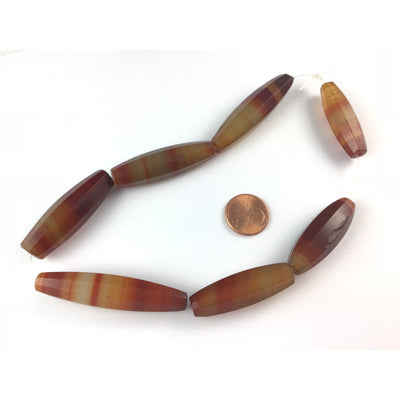 7 Antique Faceted Idar Oberstein Banded Agate Beads from Germany - Rita Okrent Collection (S203a)
