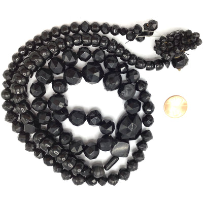 38 Inch Strand of Mixed Faceted Vintage Plastic Black Beads - Rita Okrent Collection (ANT332)