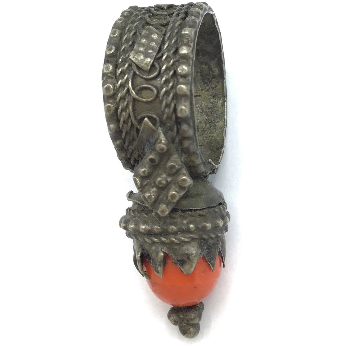 Big Old Granulated Silver Yemeni Tower Ring with Glass Setting - Rita Okrent Collection (BR119)