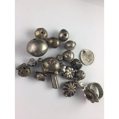 Mixed Group of 18 Coin Silver Beads and Pendants, Various Sizes and Shapes - Rita Okrent Collection (ANT328c)
