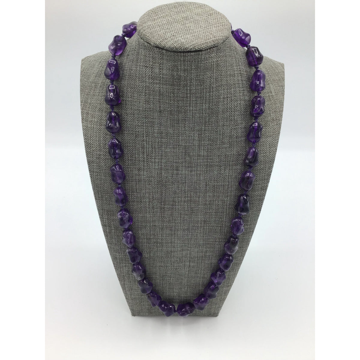 Carved Amethyst Beaded Necklace with Knots - Rita Okrent Collection (NE225)