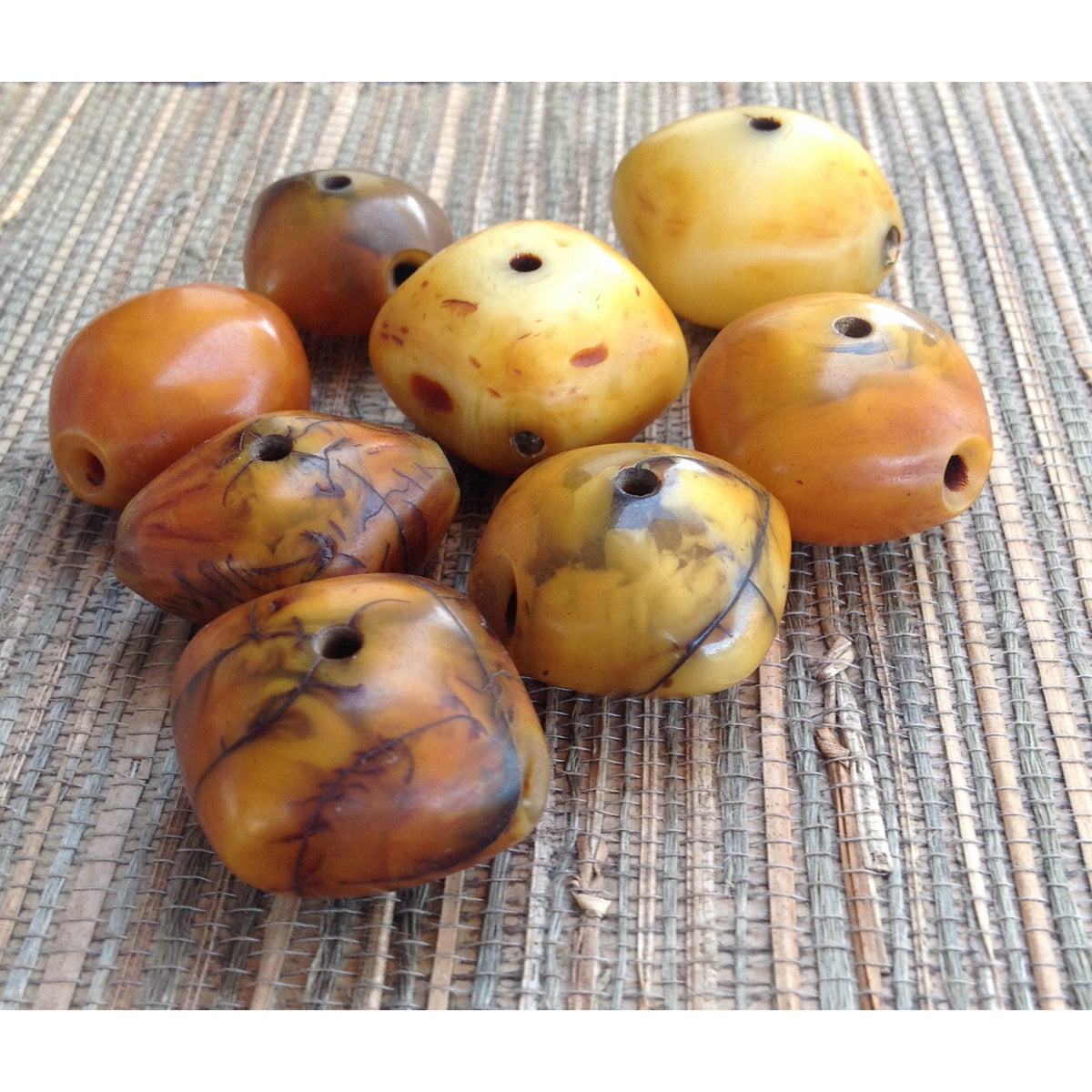 Mauritanian Diamond Shaped Phenolic Resin Beads in Yellow, Orange and with Black Markings - ANT508