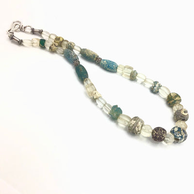 Necklace of Ancient Islamic Glass Beads, Bohemian Glass Beads and Mauritanian Silver Spacers - Rita Okrent Collection (NE381))