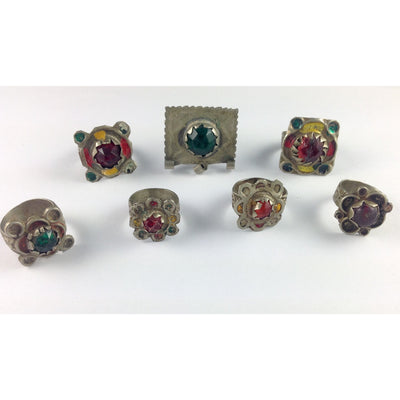 Colorful Traditional Moroccan Berber Glass and Metal Rings, Sold by the Group - Rita Okrent Collection (BR102)