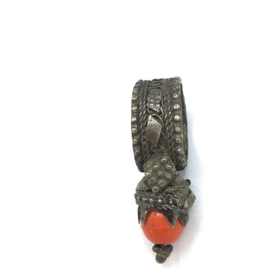 Big Old Granulated Silver Yemeni Tower Ring with Glass Setting - Rita Okrent Collection (BR119)