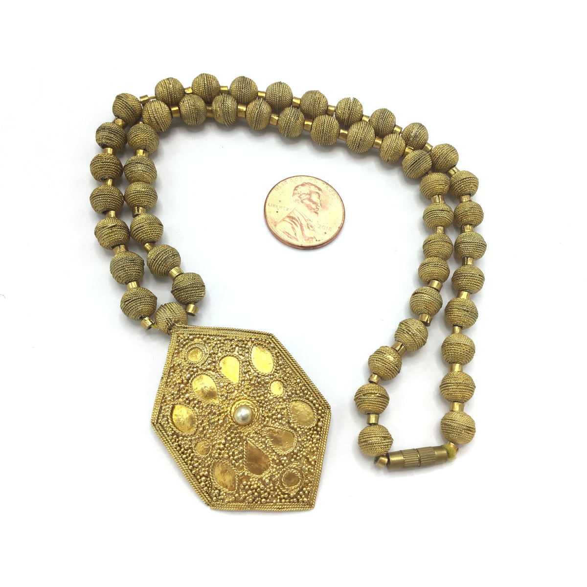 Mauritanian Traditional Bridal Necklace and Matching Earring Set, with Gold-Washed Matching Pendant - Rita Okrent Collection (NE402)