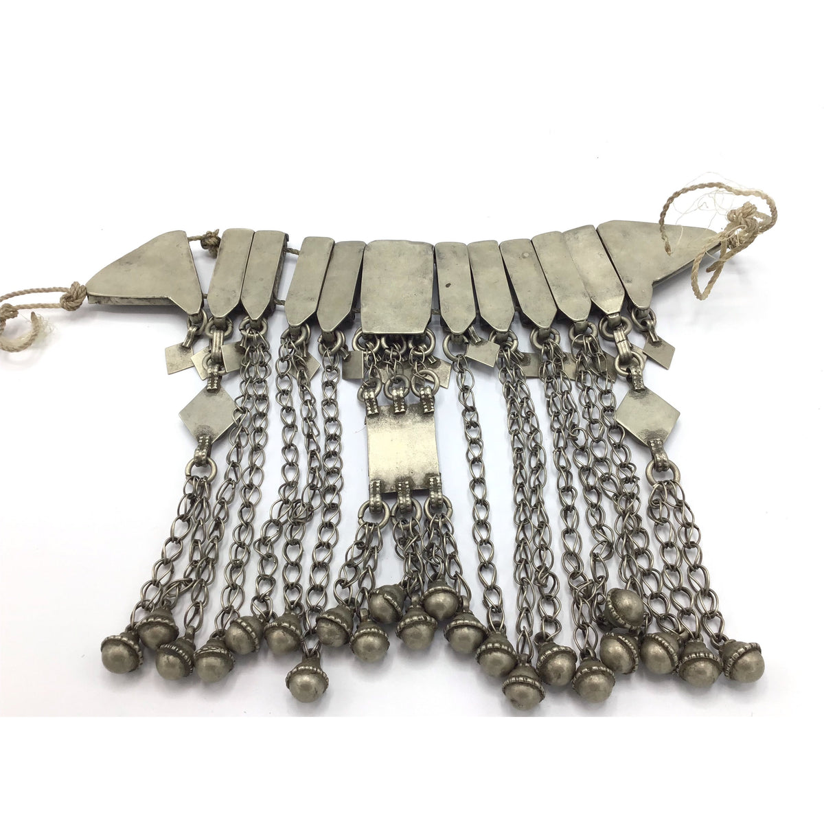 Traditional Yemeni Silver Bridal Wedding Necklace or Headdress with Red Glass Settings and Dangles - Rita Okrent Collection (C689)