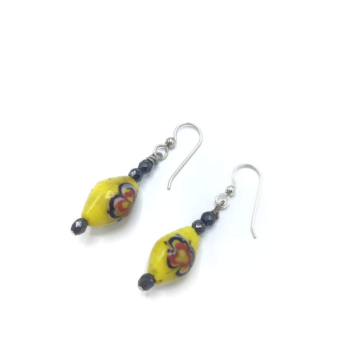 Bright Yellow Antique Venetian Glass Beaded Earrings - Rita Okrent Collection (E358)