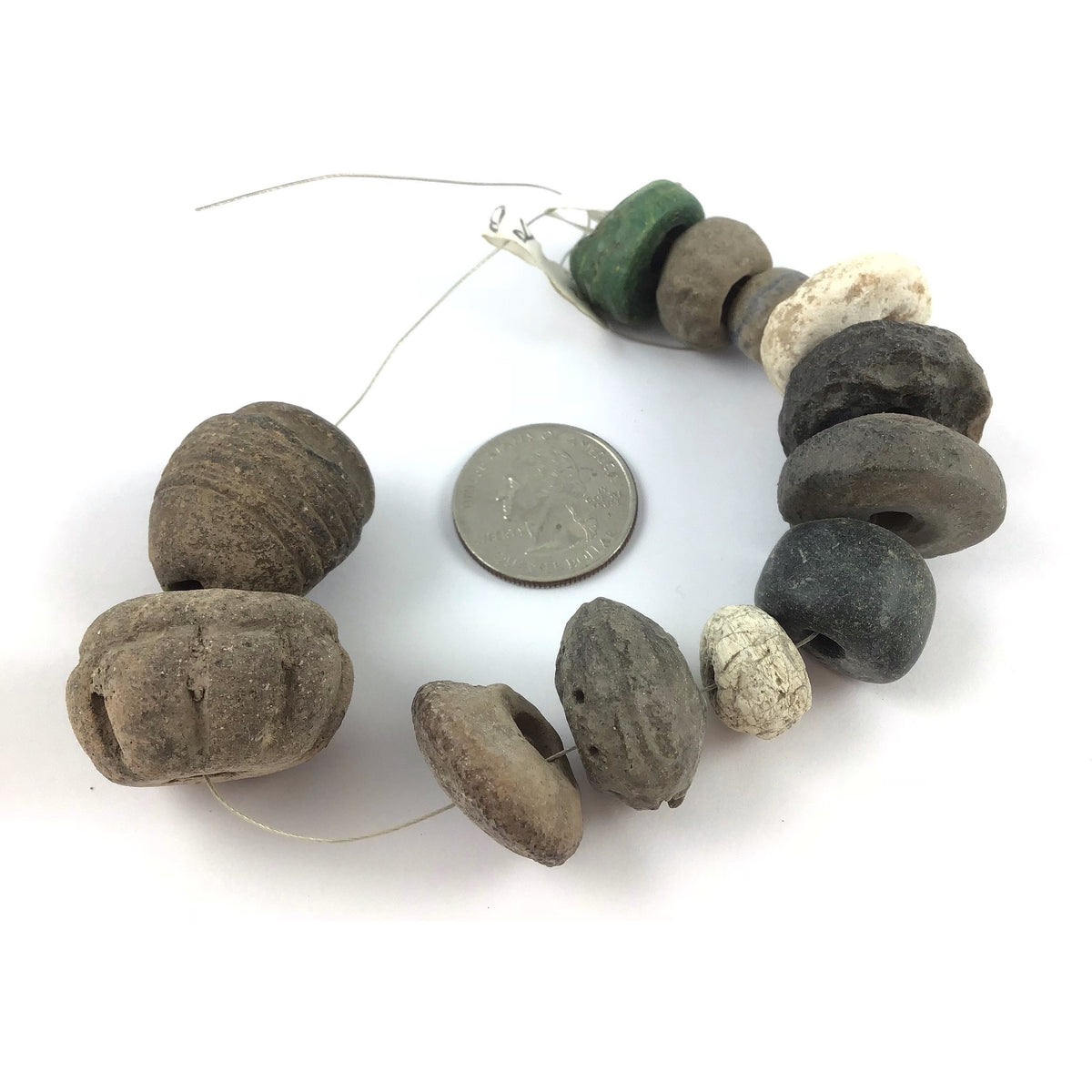 Mixed Strand of 12 Ancient and Very Old Ceramic and Stone Beads - Rita Okrent Collection (AN140b)