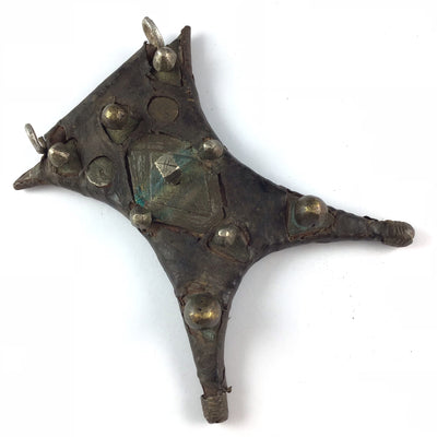 Antique Tuareg Leather and Brass Tcherot with Raised Decorative Buttons and Hooks - Rita Okrent Collection (P642g)