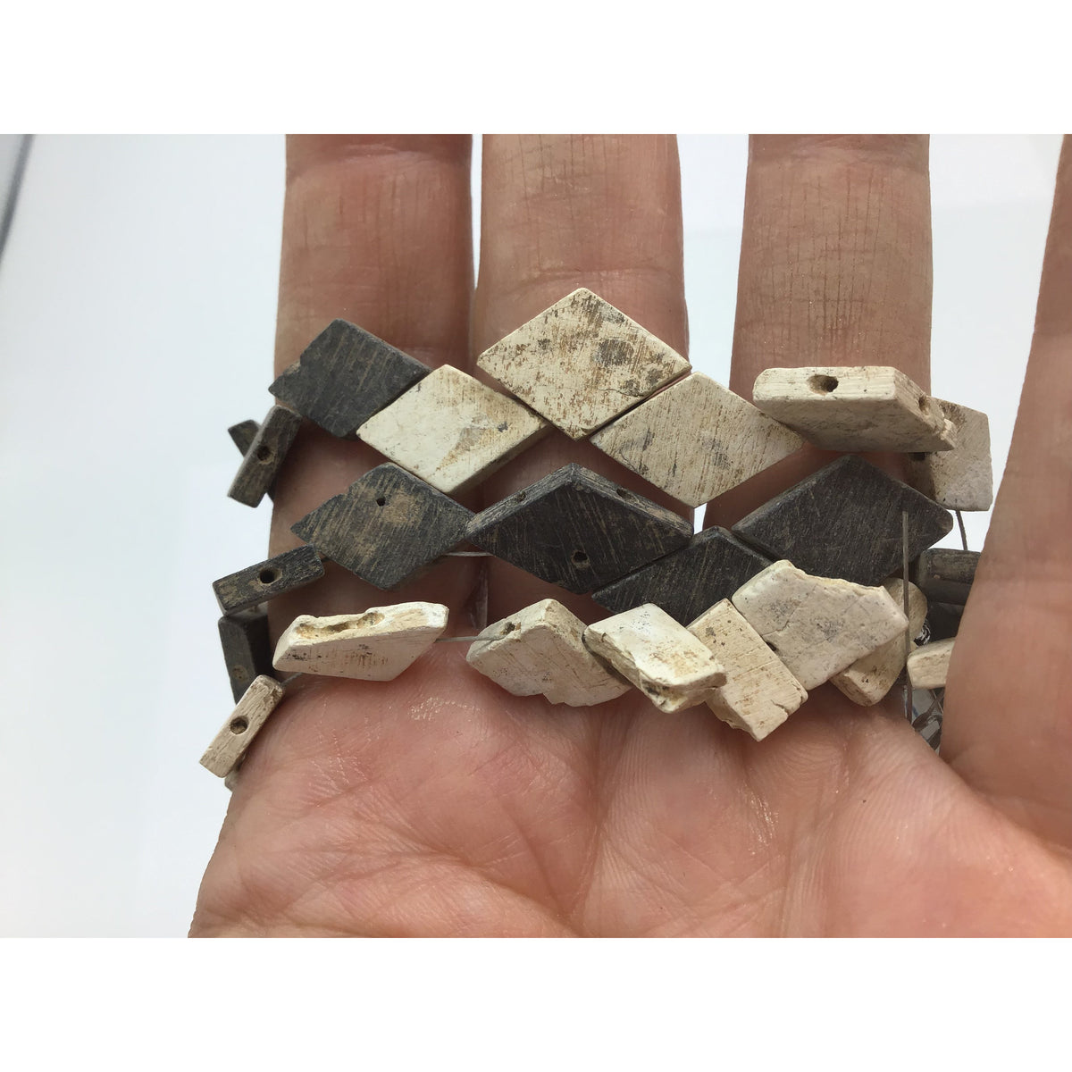 Very Old Black and White Diamond-Shaped Flat Slate Beads, Egypt - Rita Okrent Collection (AN186b)