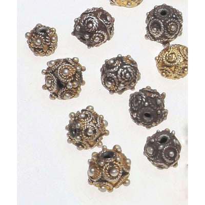 Antique Small Silver and Gold-Washed Mauritanian Beads with Granulation and Decorative Roping - Rita Okrent Collection (C460)