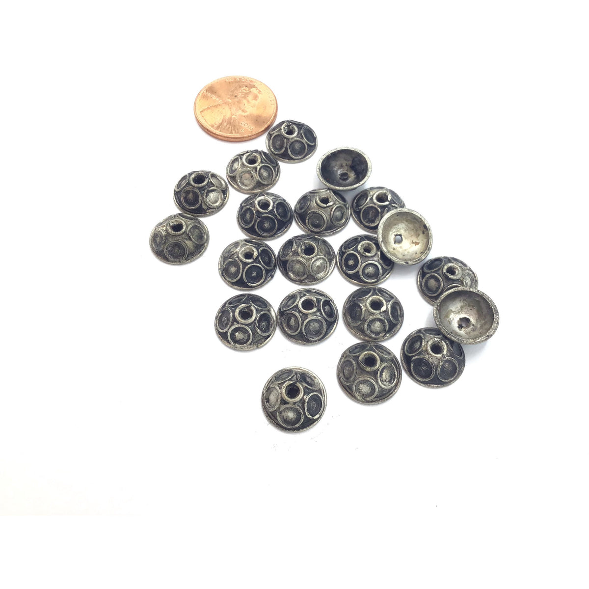 Berber Silver Bead Caps, With or Without Eyes, Set of 2, Morocco - Rita Okrent Collection (NP025)