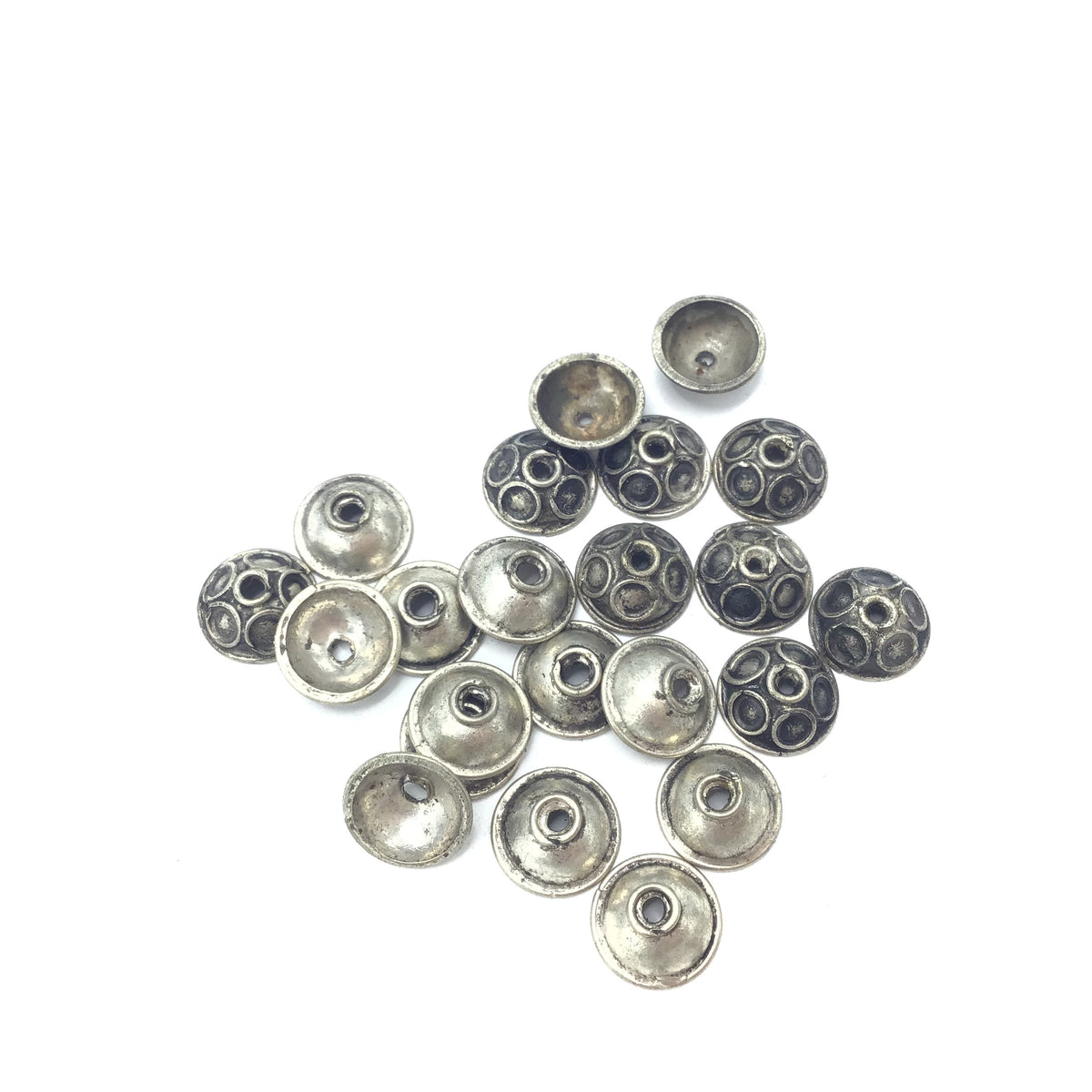 Berber Silver Bead Caps, With or Without Eyes, Set of 2, Morocco - Rita Okrent Collection (NP025)