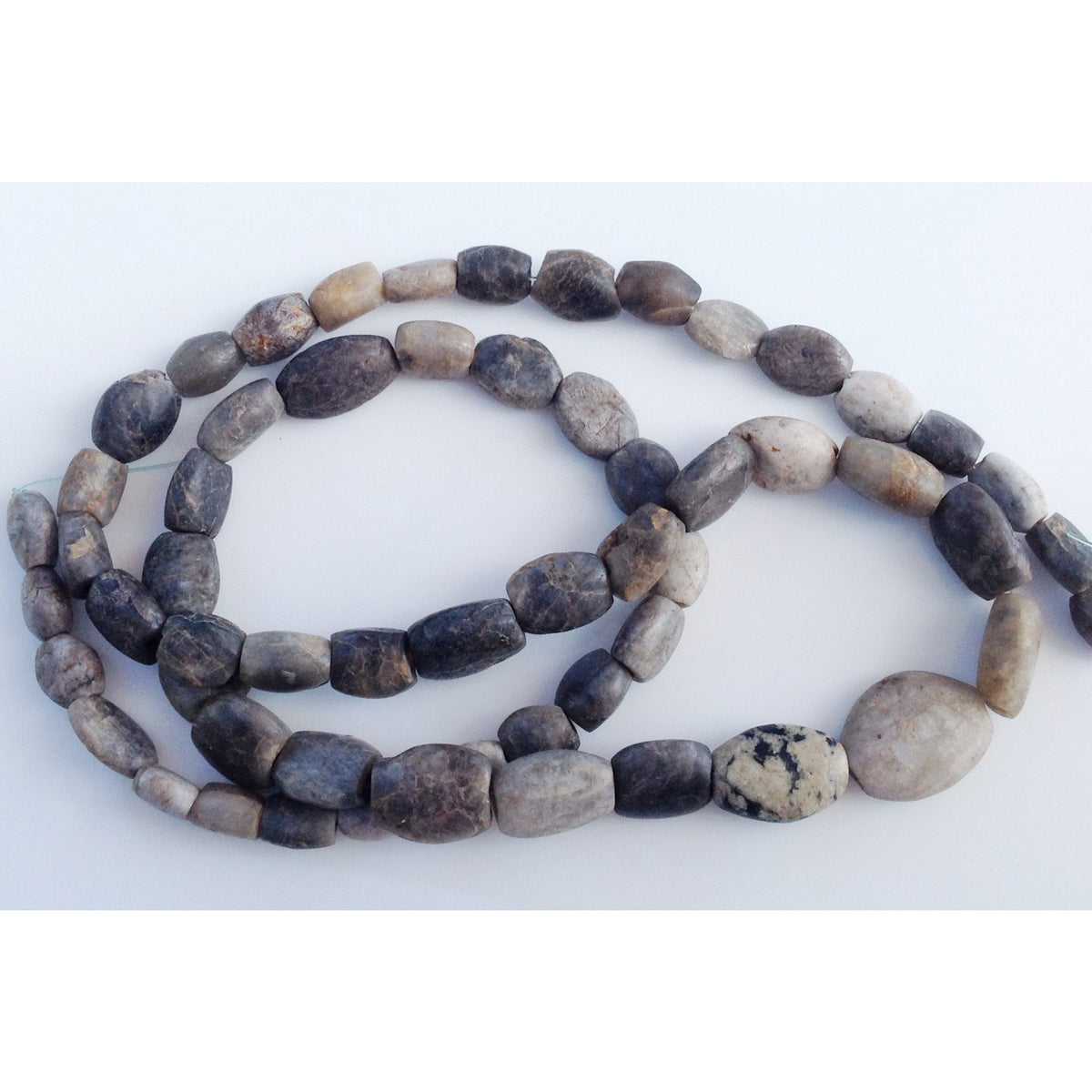 Ancient Gray, Black and Brown Carved Stone Beads, Strand, Mauritania or Mali - Rita Okrent Collection - (S329b)