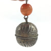Antique Qing Dynasty Hanging Etched Ornamental Silver Bell Pendant, with Carnelian Glass Bead - Rita Okrent Collection (P564b)