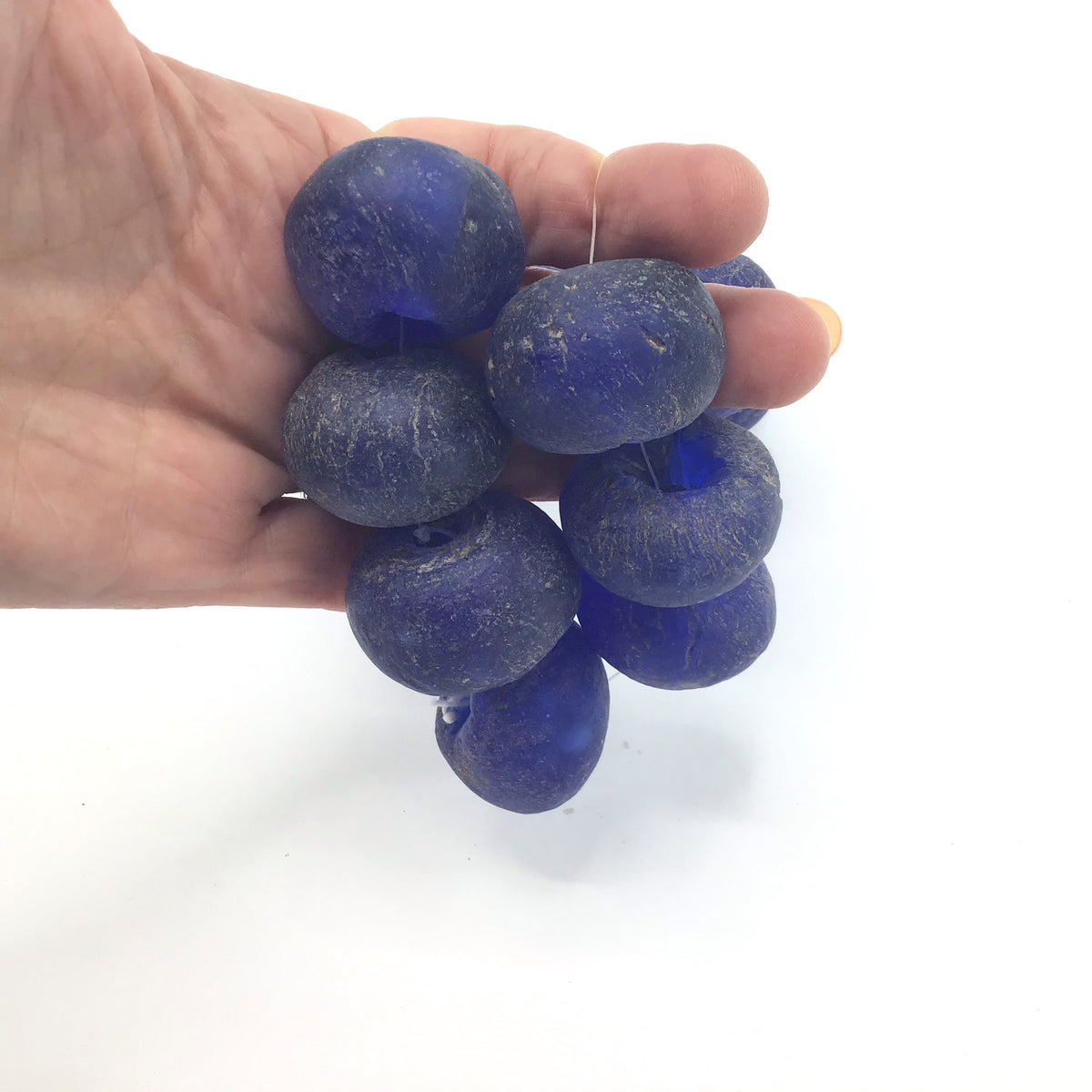 Extra Large Blue Powder Glass Beads, Krobo Tribe, Ghana - Rita Okrent Collection (AT1325xl)