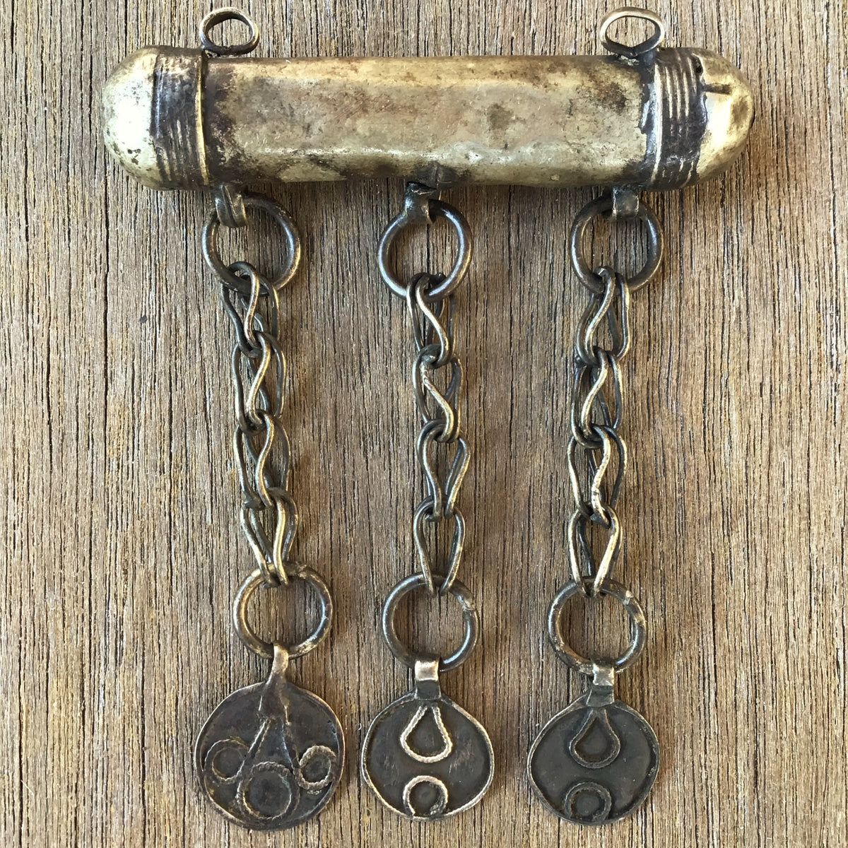 Vintage Bedouin Silver Hirz Prayer Amulet with 3 Chain Dangles - Rita Okrent Collection (P726)