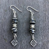 Black and Silver Mauritanian Prayer Bead Earrings with Marcazite Dangles - Rita Okrent Collection (E420)