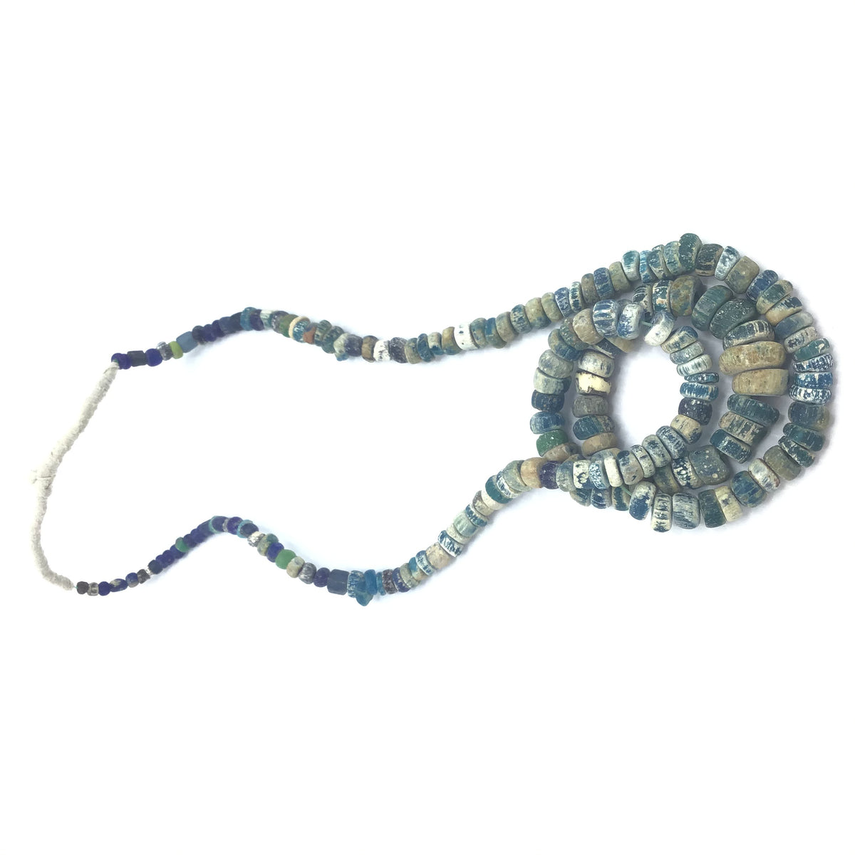 Mixed Graduated Teal Blue Faded Excavated Ancient Glass Medium Sized Nila Beads, Mali - AT0629