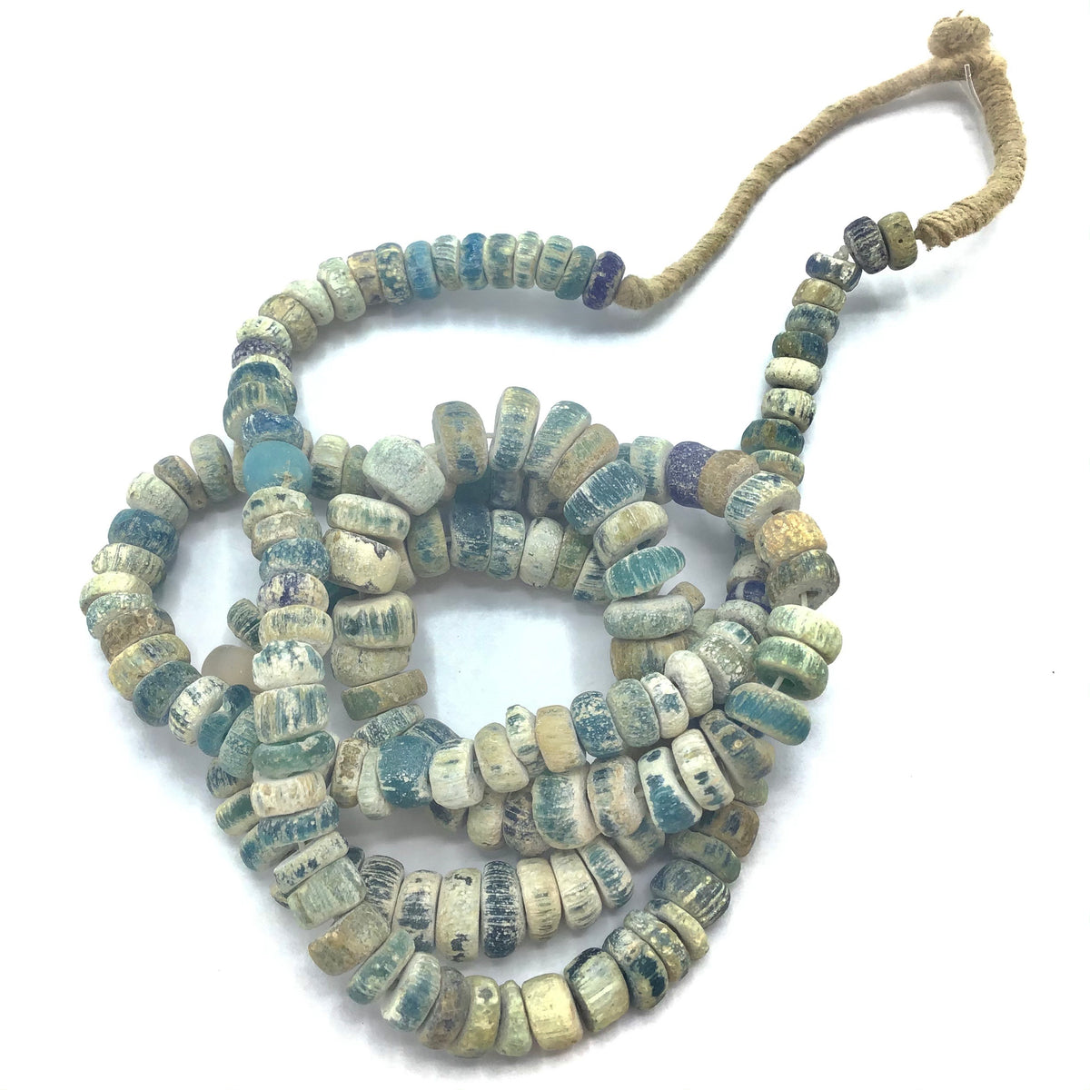 Mixed Graduated Teal Blue Faded Excavated Ancient Glass Medium Sized Nila Beads, Mali - AT0629