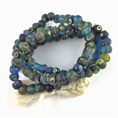36 Inch Long Strand of Blue Glass Islamic Eye Beads from Mauritania - Rita Okrent Collection (AG223)