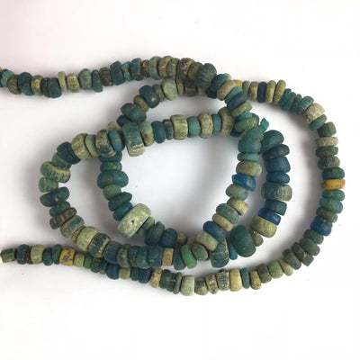 Very Blue and Faded Green Antique Medium Nila Dardig beads, Mali, 24 inch Strand - Rita Okrent Collection (AT0660)