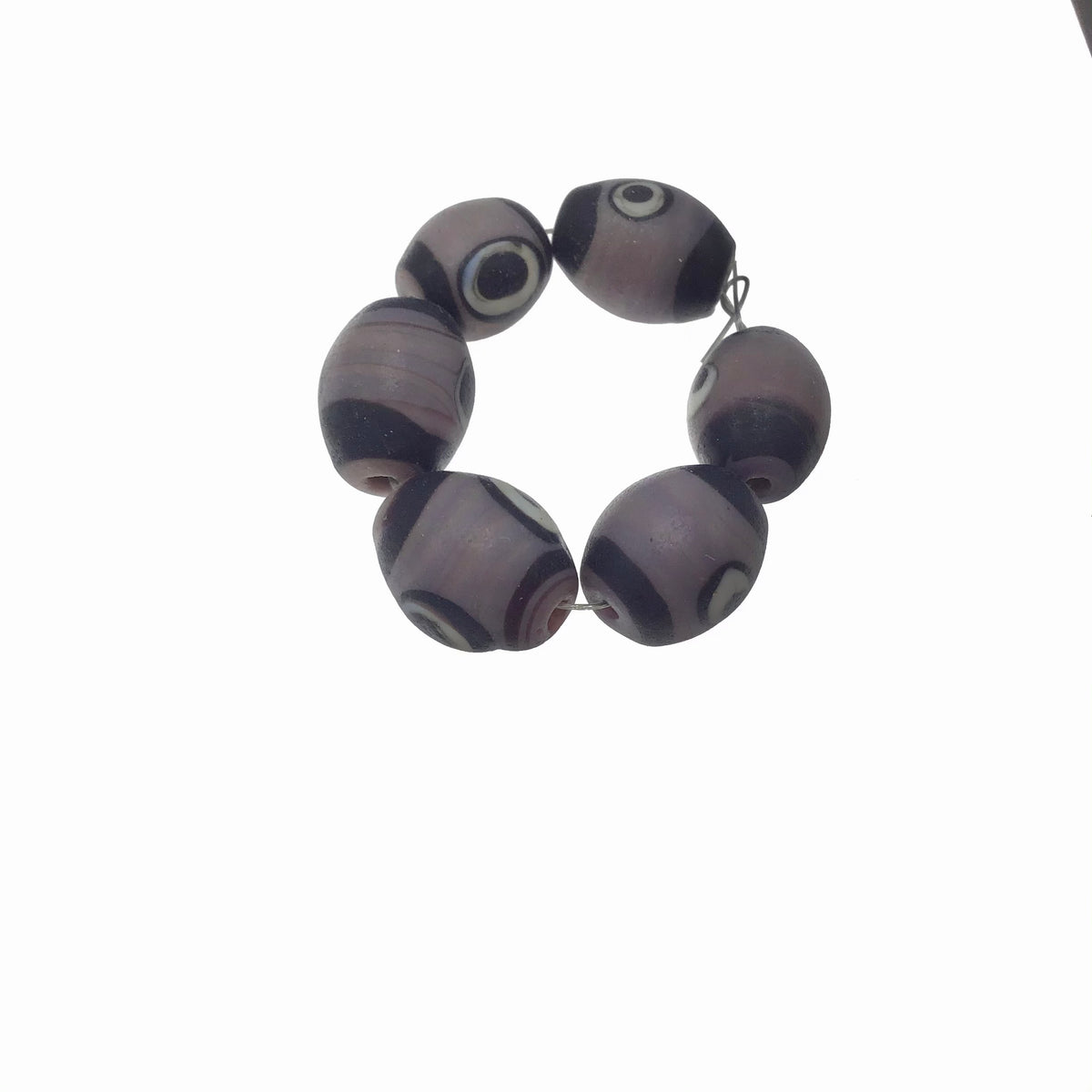 Strand of 6 Contemporary Ceramic Painted Eye Beads - Rita Okrent Collection (C326a)