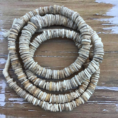 Antique Rustic Heishi Ostrich Egg Shell Beads from West Africa - Rita Okrent Collection (AT0643m)